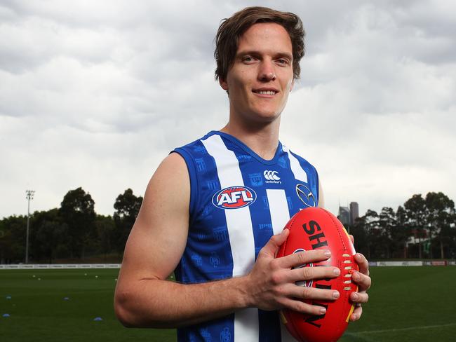 MELBOURNE, AUSTRALIA - NOVEMBER 20: Jared Polec of the Kangaroos poses during a North Melbourne Kangaroos AFL media opportunity at Arden Street Ground on November 20, 2018 in Melbourne, Australia. (Photo by Graham Denholm/Getty Images)