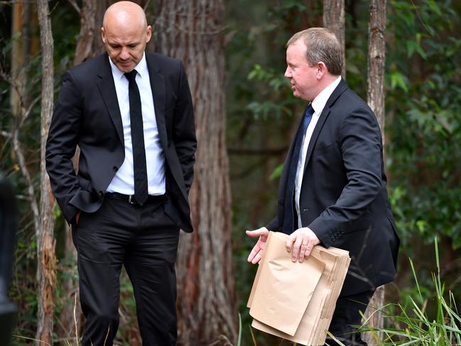 Then-NSW detective Gary Jubelin, left, searching bushland in Kendall, where William Tyrrell vanished. Picture: AAP Image/Joel Carrett