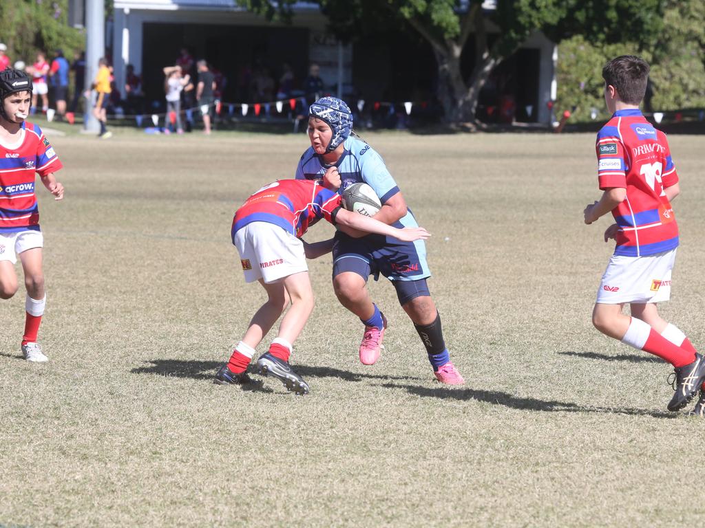 GCDRU juniors. Helensvale Hogs vs. Bond Pirates U 12's. 14 July 2024 Miami Picture by Richard Gosling