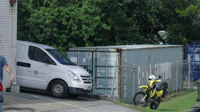 A Funeral van and police at the scene. Picture: Glenn Campbell