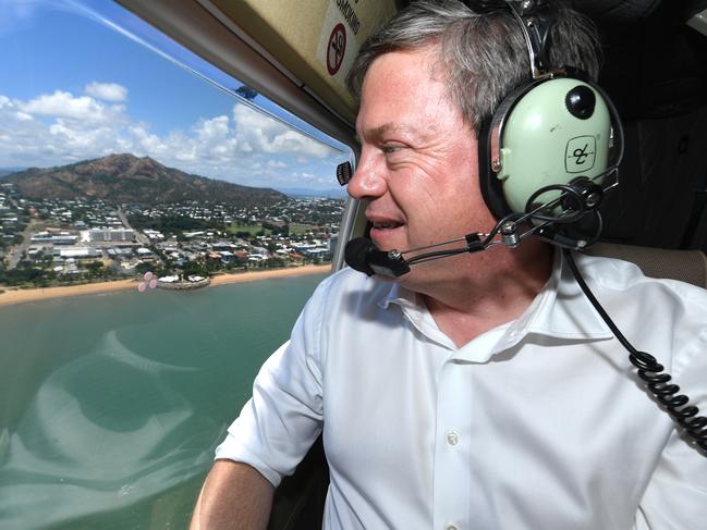 Queensland LNP leader Tim Nicholls looks on during a helicopter flight over Townsville, Thursday, November 2, 2017. Mr Nicholls in Townsville as part of the 2017 Queensland election campaign, today announced a $25.9 million law and order package for the region. (AAP Image/Dave Hunt) NO ARCHIVING