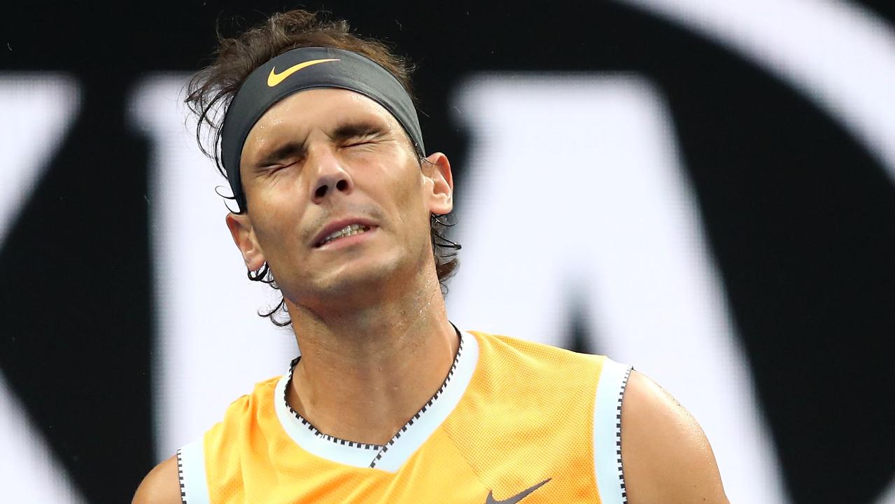 Rafael Nadal reacts during the first set.