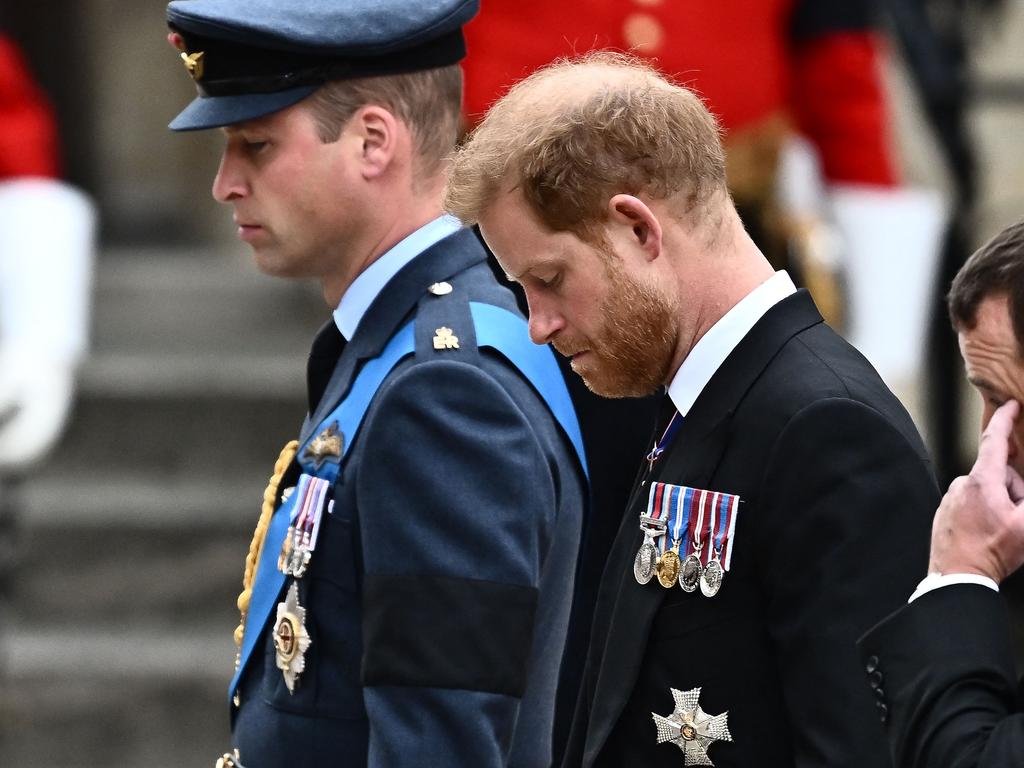 William and Harry walked side-by-side during the procession. Picture: Marco BERTORELLO / AFP