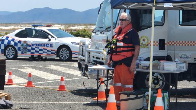 Police and SES crews are set up at Port Alma as they search for a man missing after a tinnie capsized at The Narrows. Photo: Darryn Nufer.