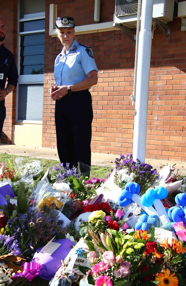 Queensland Police Commissioner Katarina Carroll visited the Chinchilla Police Station after Constable Rachel McCrow, 29, and Constable Matthew Arnold, 26, were killed in December 2022. Picture David Clark NCA/NewsWire