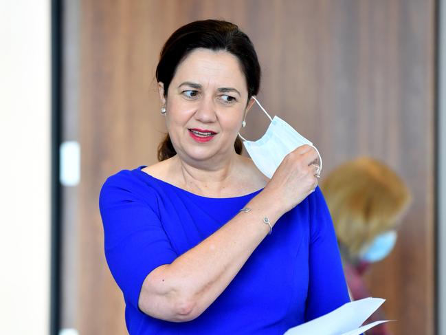 Queensland Premier Annastacia Palaszczuk thanked Brisbane residents for complying with the two weeks of restrictions, saying the city had dodged a bullet. Picture: NCA NewsWire / Dan Peled