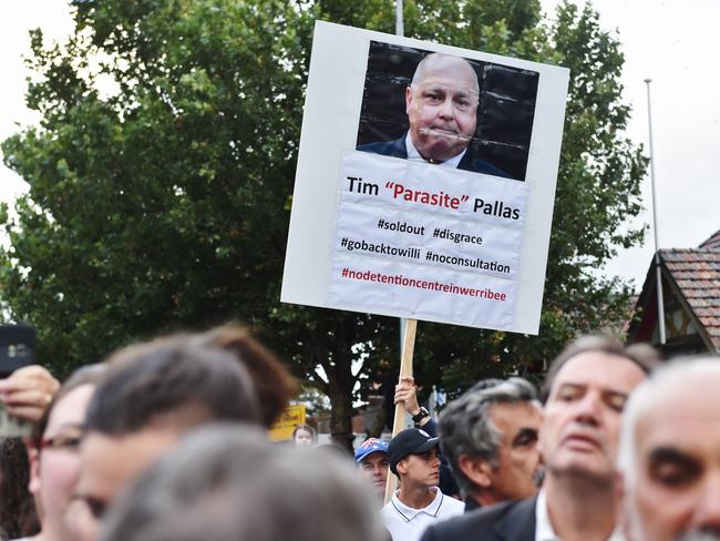 Locals gather to protest against the building of a youth justice centre in Werribee. Picture: Jake Nowakowski