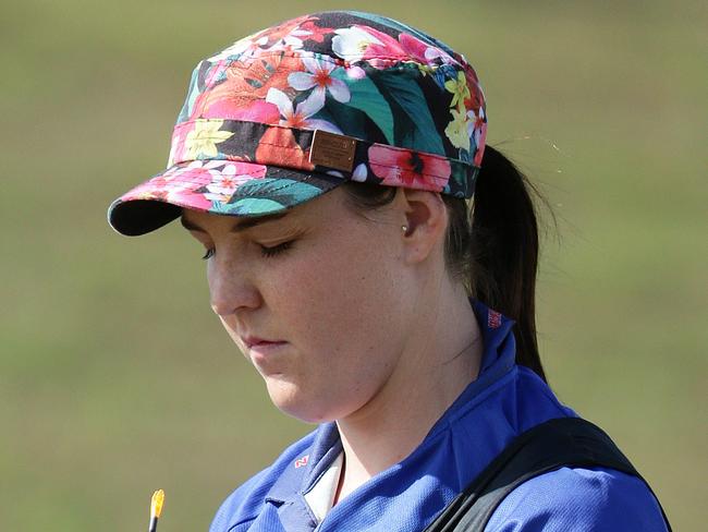 Semra Ferguson, last of the Olympic archery trials, Mt. Petrie Bowmen, Belmont. Photographer: Liam Kidston