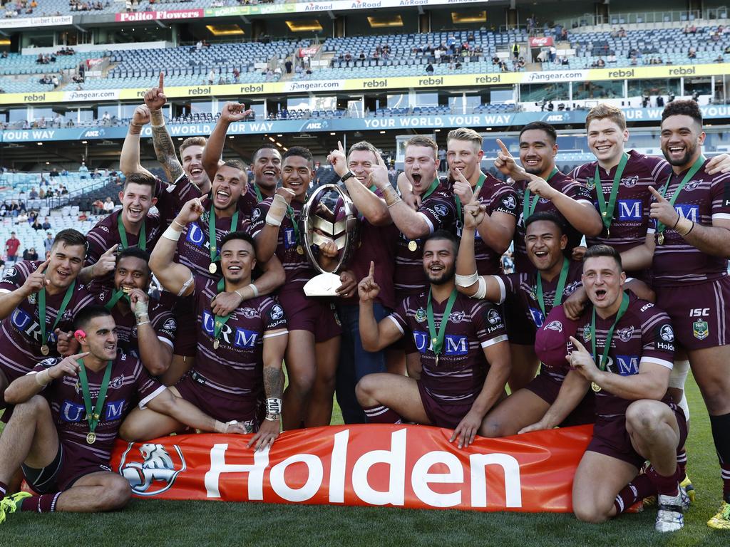 Manly players won the 2017 Holden Cup grand final. Picture: Brett Costello