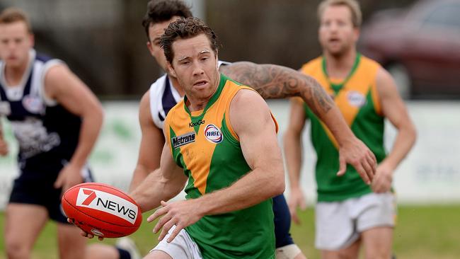 WRFL footy: Hoppers Crossing V Spotswood. No 2 Tom Langlands for Spotswood.  Picture: David Smith