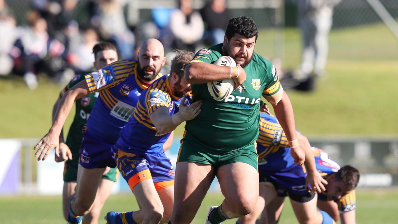 The Wyong Roos play Toukley Hawks in Round 10 of the Reserve Grade Central Coast Rugby League Division at Morry Breen Oval on 17th of June, 2018 in Kanwal, NSW Australia. Pictured with the ball is Shaquai Mitchell, Latrell Mitchell's brother MUST CREDIT - Picture: Paul Barkley / LookPro