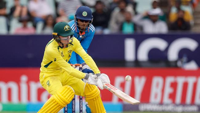 Oliver Peake hit this reverse lap shot for six. Picture: AFP