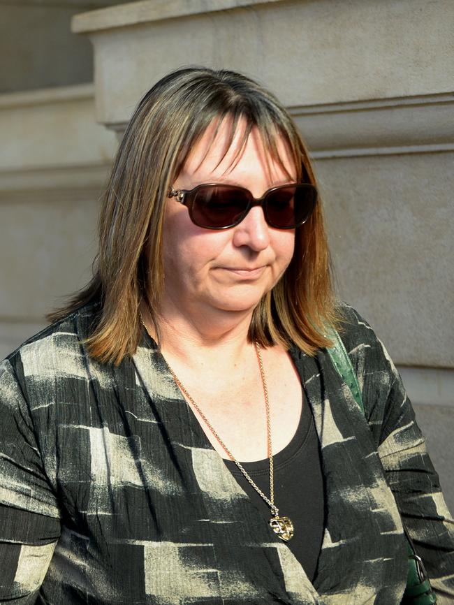 Brittney Dwyer's mother, Tonya Dwyer, whose father was Robert Whitwell, leaves the Supreme Court after her victim impact statement was read to the court. Picture: Greg Higgs