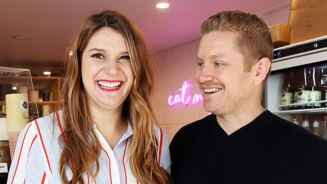 WEEKEND TELEGRAPHS SPECIAL. MUST TALK WITH PIC ED JEFF DARMANIN BEFORE PUBLISHING - Pictured is Sina Klug and Jacques Dumont, who are the owners of Nutie Donuts Cafe in Surry Hills today. Picture: Tim Hunter.