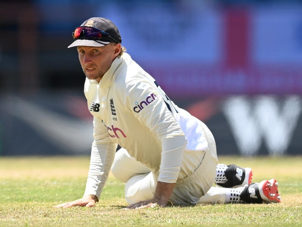 Root’s cheap dismissal summed it up for England’s frail top order. Picture: Gareth Copley/Getty Images