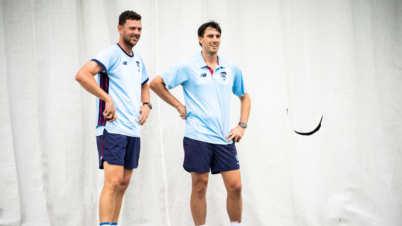 Aussie quicks Josh Hazlewood and Pat Cummins will step out for NSW against Victoria at the Junction Oval in an ODI on Friday. Photo: Tom Parrish