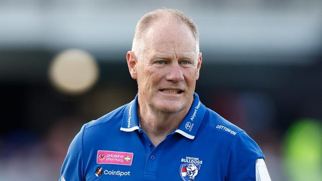 MELBOURNE, AUSTRALIA - OCTOBER 06: Nathan Burke, Senior Coach of the Western Bulldogs looks on during the 2023 AFLW Round 06 match between the Western Bulldogs and the Carlton Blues at Whitten Oval on October 06, 2023 in Melbourne, Australia. (Photo by Michael Willson/AFL Photos via Getty Images)