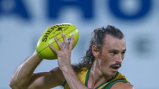 Justin Robinson in the 2020-21 NTFL Men's Preliminary Final: Wanderers v St Mary's at TIO Stadium. Picture Glenn Campbell