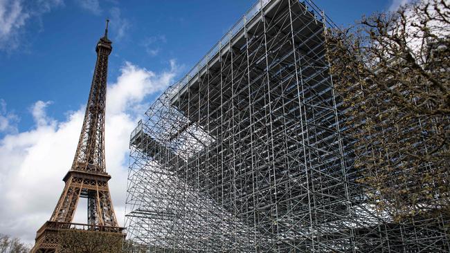 Construction of the Eiffel Tower Stadium in Paris earlier this year. Picture: AFP