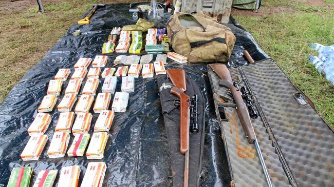 UNCOVERED: Police have uncovered firearms and drug paraphernalia at a homicide crime investigation scene on a Leyburn property. Picture: Queensland Police