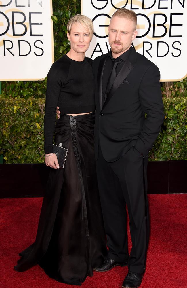 Golden Globe nominee ... Robin Wright, with Ben Foster at the 72nd Annual Golden Globe Awards. Picture: Jason Merritt/Getty Images