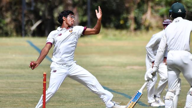 St Peters bowler Prahbi Bachu AIC First XI cricket between St Peters and Iona College. Saturday March 4, 2023. Picture, John Gass