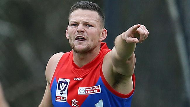 Steven May directs traffic in a VFL game. The former Southern Districts defender says his Demons are playing well without converting in front of goal.