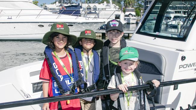 Sienna, Cameron , Riley and Liliana at the Sanctuary Cove Boat Show. Picture: Glenn Campbell