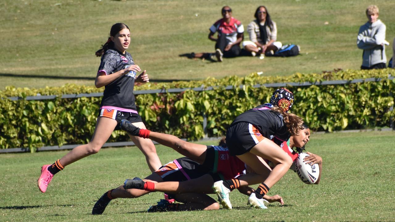 Rocky Junior League grand finals, under-14 girls, Emu Park versus Rockhampton Tigers, Rugby Park, on June 8, 2024.