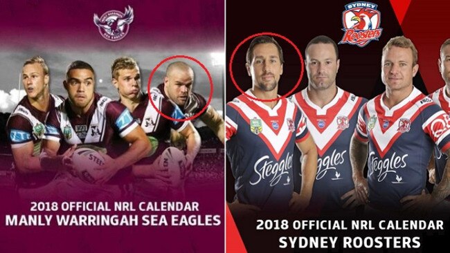 Nate Myles is in the Sea Eagles calendar while the Roosters feature the newly-departed Mitchell Pearce.