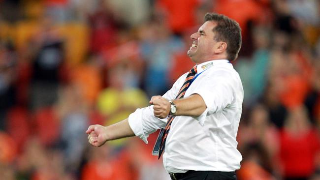 Ange celebrates winning the A-League title with the Roar. Picture: England Darren