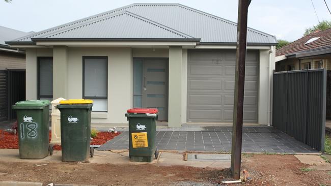 The new house on Daly St, Kurralta Park, which has a Stobie pole in front of its garage. Picture: Eugene Boisvert.