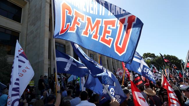 ACTU rally in front of Parliament House, Perth. Unions will campaign for Labor in 28 seats across the country.Picture: Colin Murty.