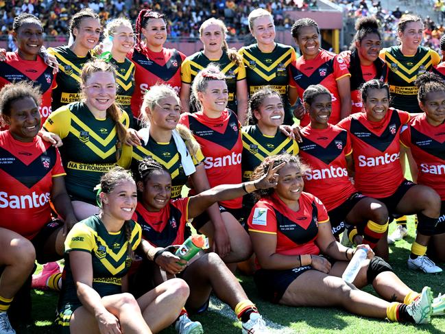 Wonderful scenes after the women’s game. Picture: NRL