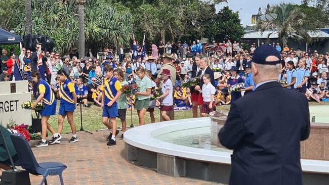 School students from Tweed and Coolangatta lay their wreaths. Picture: David Bonaddio