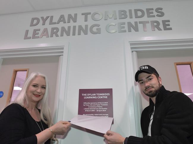 Dylan Tombides’ mother Tracy and brother Taylor open The Dylan Tombides Education Centre at West Ham’s Chadwell Heath training ground last month. Picture: Arfa Griffiths/West Ham United via Getty Images