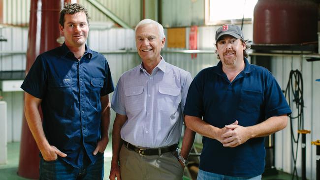 Richard Angove and John Angove from Angove Family Winemakers with master distiller Ben Horley.