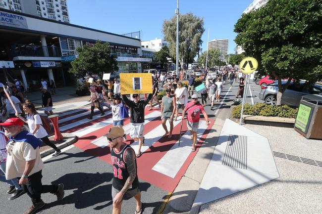 People in the Tweed are protesting the border restrictions. 22 August 2021 Coolangatta Picture by Richard Gosling