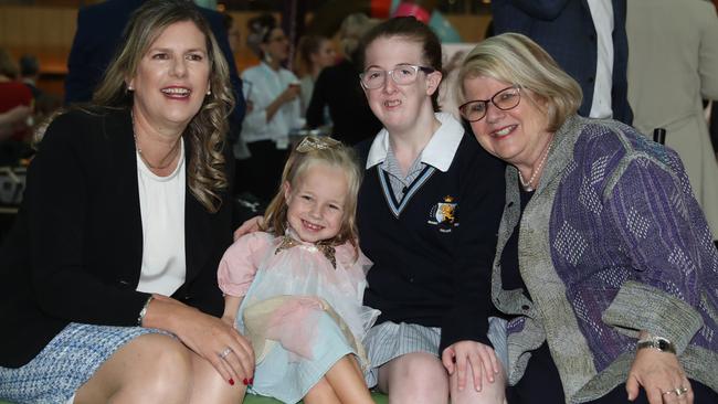 Penny Fowler, chairman of the Royal Children’s Hospital Good Friday Appeal with Good Friday Appeal ambassador Quinnie, 6, and Libby Kurc and RCH Auxiliaries president Dr Miriam Weisz. Picture: Alex Coppel