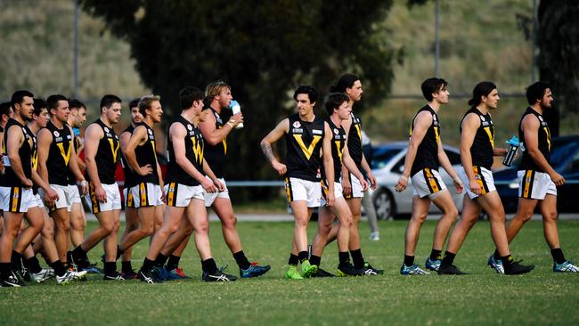 Happy Valley players walking off the ground after a match this year. They will not be coached by Simon Hughes next season after he stepped down. Picture: AAP/Morgan Sette