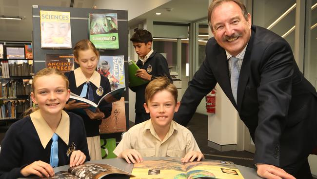 All Saints school principal Patrick Wallas and students. Picture Glenn Hampson