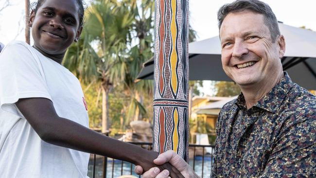 Student Yvette Wurramara and King’s head Tony George. Picture: Britten Syd Andrews