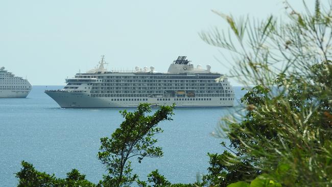 Millionaires cruise ship The World moored off Port Douglas