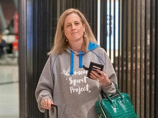 Senator Katy Gallagher arriving in Canberra on Saturday evening. Picture: Liam Mendes