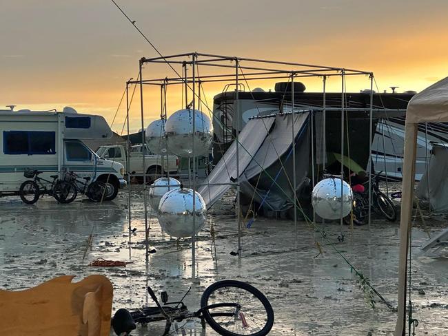 Revellers attending the 2023 Burning Man Festival in Nevada have been told to conserve food and water with heavy rain causing flooding to the remote site. Picture: Facebook