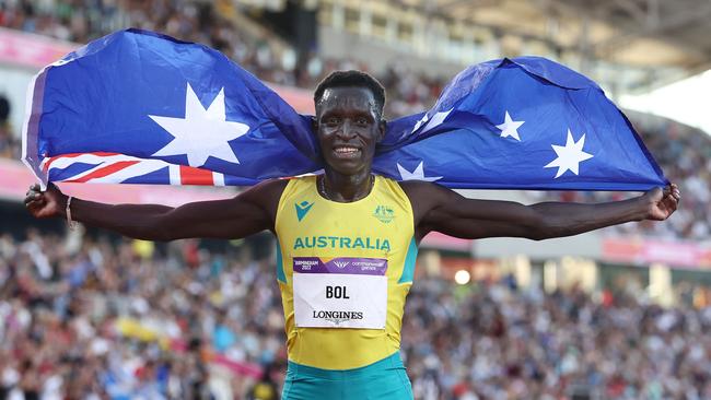 Peter Bol after winning silver at the Commonwealth Games. Picture: Michael Klein