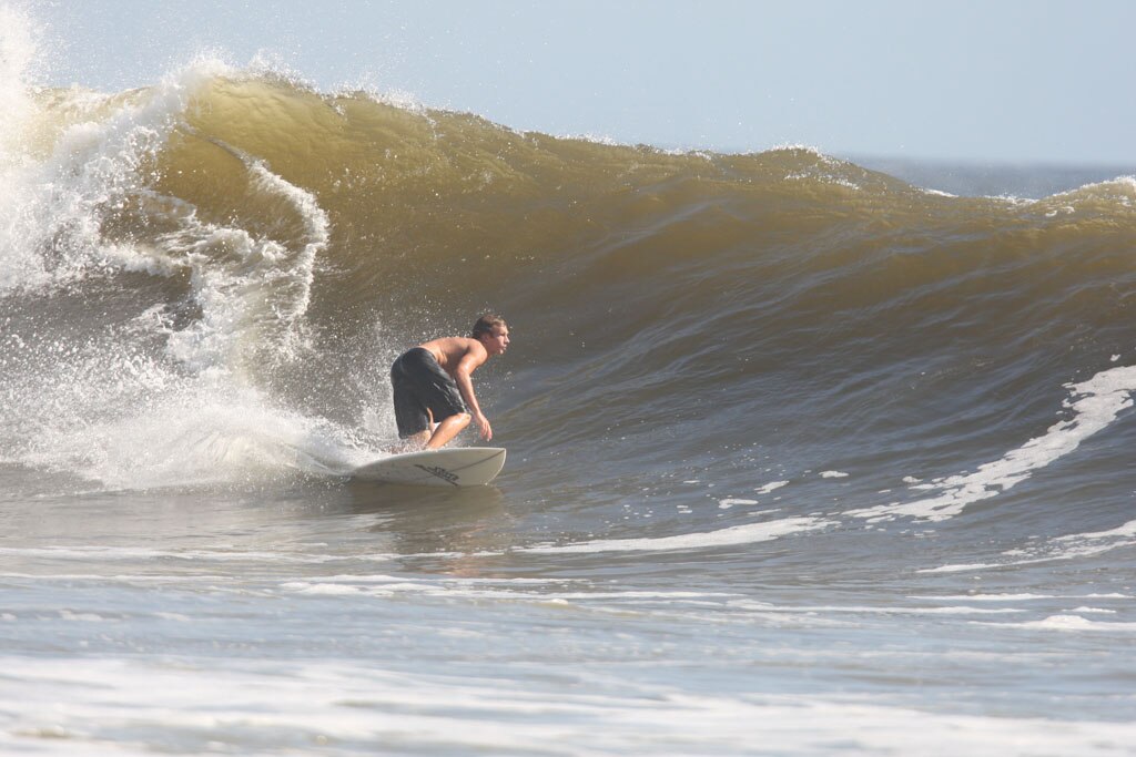 The moves were bigger and the tubes getting longer as the swell from an ex-cyclone sends massive waves onto the Sunshine Coast point breaks. Picture: Nicholas Falconer