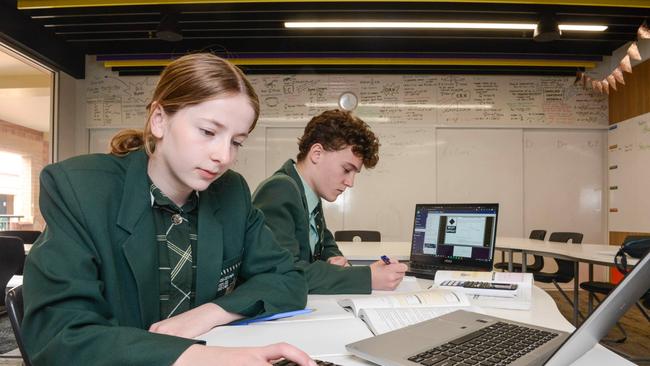 Westminster School Year 12 maths students Zoe Sibbons and Harry Gregg prepare for their exams. Picture: Brenton Edwards