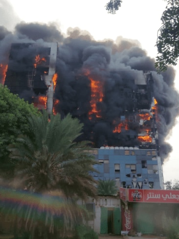 The offices of the Sudanese Standards and Metrology Organization were also set alight, as Sudan War Monitor - a group who publishes updated on the conflict - confirmed the paramilitary Rapid Support Forces had mounted widespread attacks on Sudanese military positions. Picture: Sudan War Monitor
