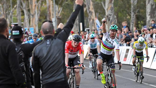 Peter Sagan celebrates winning the People's Choice Classic. Picture: Tom Huntley